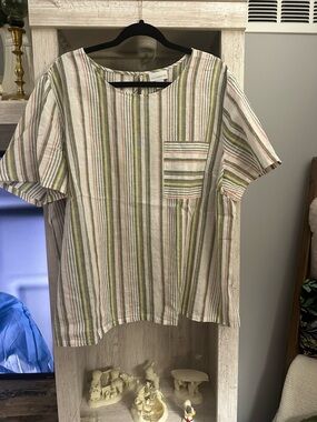 Liz Claiborne Striped Short Sleeve Top in Olive & Pink